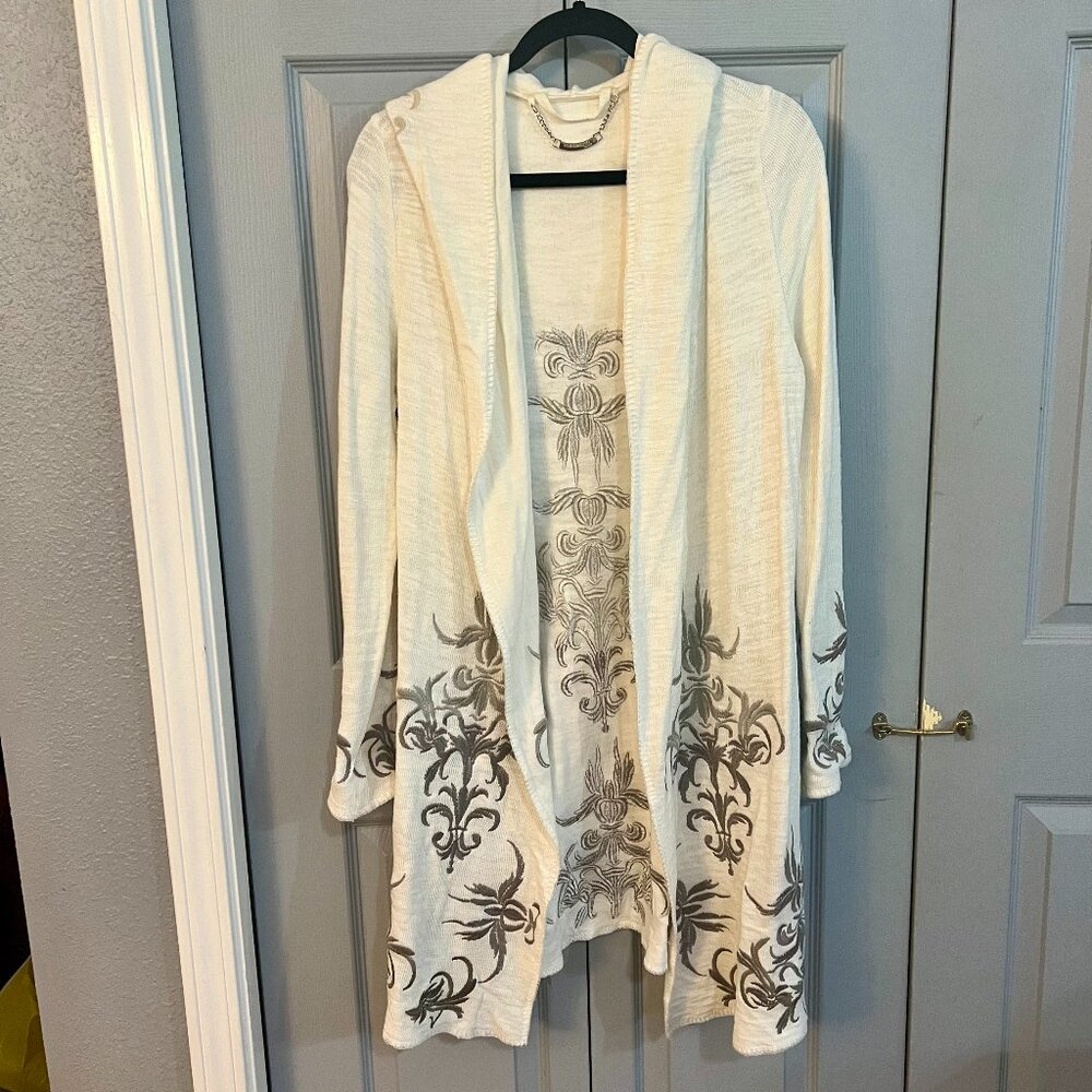 Big Hooded Embroidered Long Cardigan Sweater